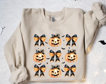 Halloween-sweatshirt pompoen, Halloweenfeest hoodie, herfsttrui, cadeau voor verjaardag, strik Halloween-kleding