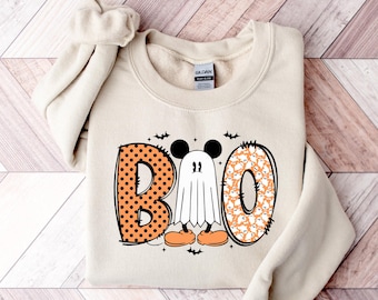 Disney Boo Mickey Sweatshirt, Disneyland Halloween Sweatshirt, Halloween Disney Sweatshirt, Mickey Minnie Halloween Shirt, Disney Trip