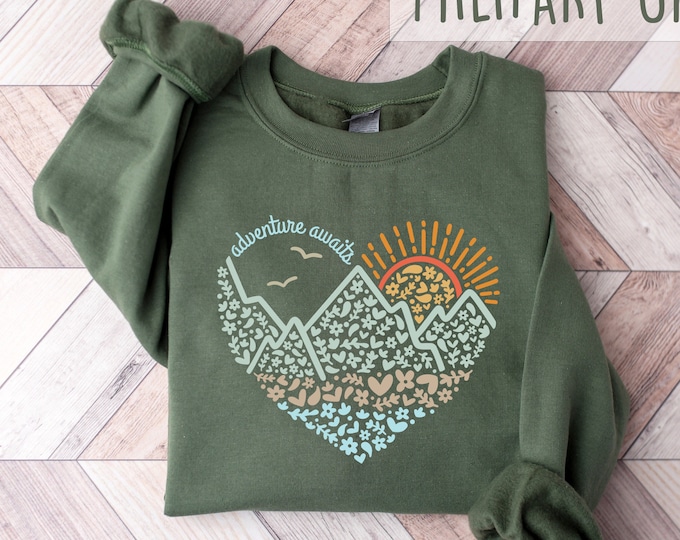 Adventure Awaits Sweatshirt, Adventure Shirt, Camping Shirts, Mountain Tshirt, Hiker Shirt, Nature Lover Shirt, Camping Gift, Vacation Shirt