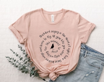 Blackbird Beatles Shirt, Blackbird Singing In The Dead Of Night Shirt, Blackbird, Letras de los Beatles, Camisas de música para mujeres, Camisa de rock clásico