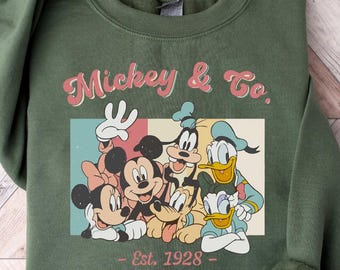 Mickey und Co Sweatshirt, Mickey und Co est 1928 Unisex Rundhalsausschnitt, Disney Urlaubs Sweatshirt, Mickey & Friends Familien Reise Sweatshirt