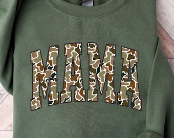 Bluza Mama Camo, koszula z kokardą w kamuflażu, koszula do polowania na kaczki, koszula Mama Old School Camo, damska koszula w kamuflażu, prezent na Dzień Matki