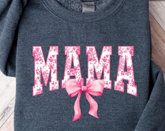 Coquette Pink Mama Sweatshirt, Cute Pink Bow Mama Shirt, Popular Mother Tee, Trendy Mother Gift, Mothers Day Gift Shirt, Gift for Mom
