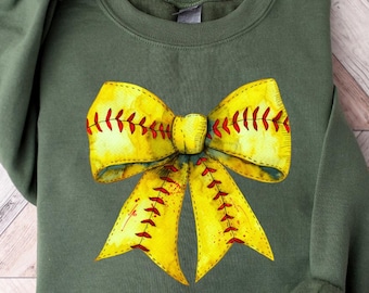 Sudadera de softbol, sudadera de softbol Coquette, camiseta con lazo de softbol, camiseta de mamá de softbol, camiseta del día del juego, regalo deportivo de otoño