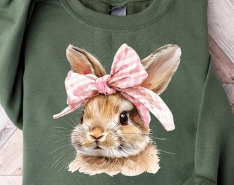 Sudadera de conejito de Pascua, suéter retro de Pascua, suéter de conejito con lazo coqueto, suéter de conejito de Pascua, lindo regalo de conejito para el día de Pascua, sudadera de conejito