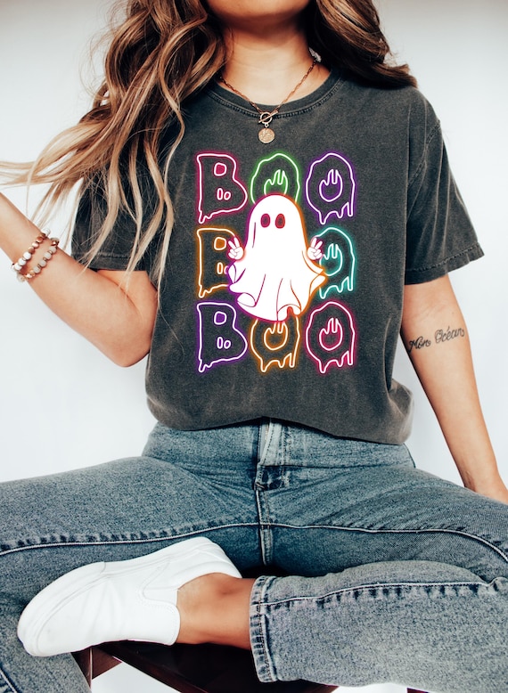 Halloween Boo Neon T-Shirt, Neon Halloween Ghost Shirt, Halloween Ghost Neon Shirt, Halloween Party Shirt, Boo T-Shirt, Ghost Boo Girls Tee