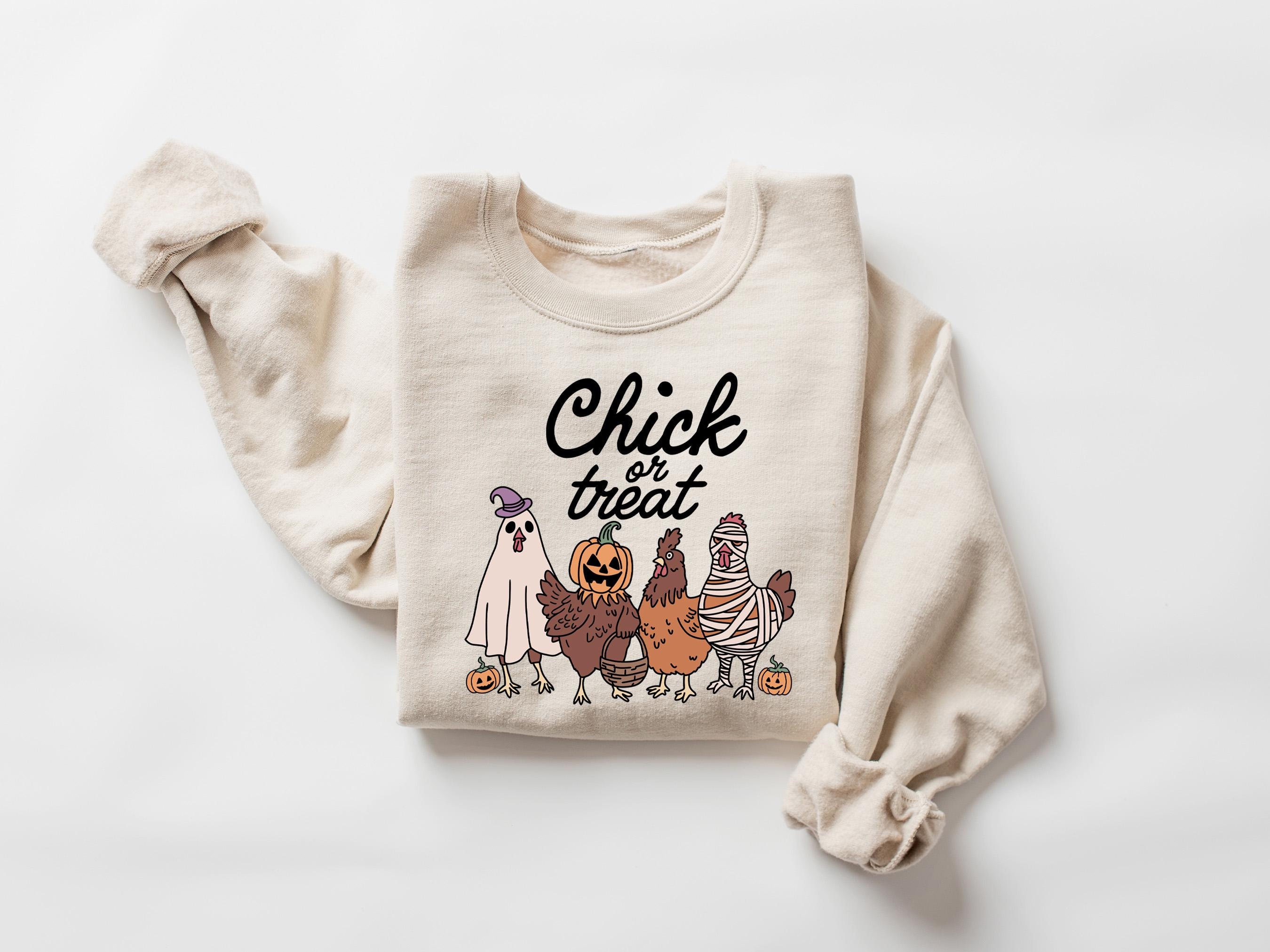 Halloween Chick or Treat Sweatshirt, Halloween Chicken Sweatshirt, Halloween Funny Chicken Shirt, Ghost Chicken Shirt, Chicken Lovers Shirt