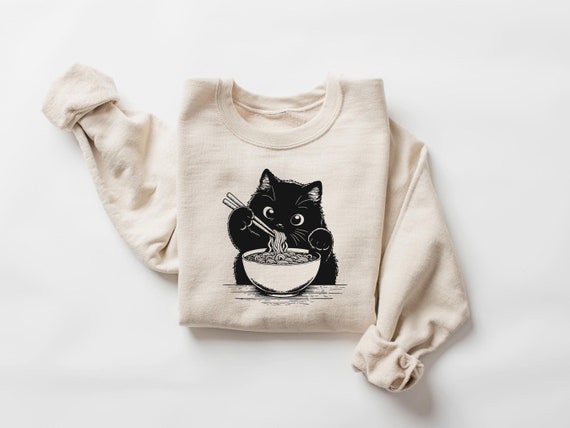 Noodle Cat Shirt, Cat Sweatshirt, Ramen Cat Shirt, Cat Mom Shirt, Cat Tee, Cat Lover Shirt, Animal Lover Tee, Cat Lovers Tee, Gift for Mom