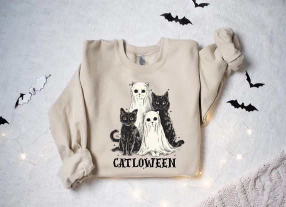 Halloween Catloween Sweatshirt, Halloween Cat Sweatshirt, Halloween Crewneck, Black Cat, Halloween Sweater, Halloween Gift, Vintage Cats