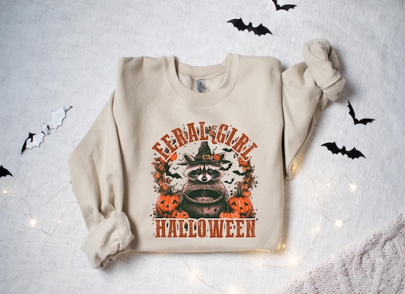 Feral Girl Halloween Shirt, Feral Girl Shirt, Halloween Sweatshirt, Halloween Raccoon Shirt, Halloween Girl Shirt, Funny Raccoon Shirt.