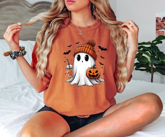 Cute Ghost Coffee Shirt, Halloween Ghost Comfort Shirt, Cute Fall Shirt, Ghost Shirt, Halloween Gift, Spooky Ghost Shirt,