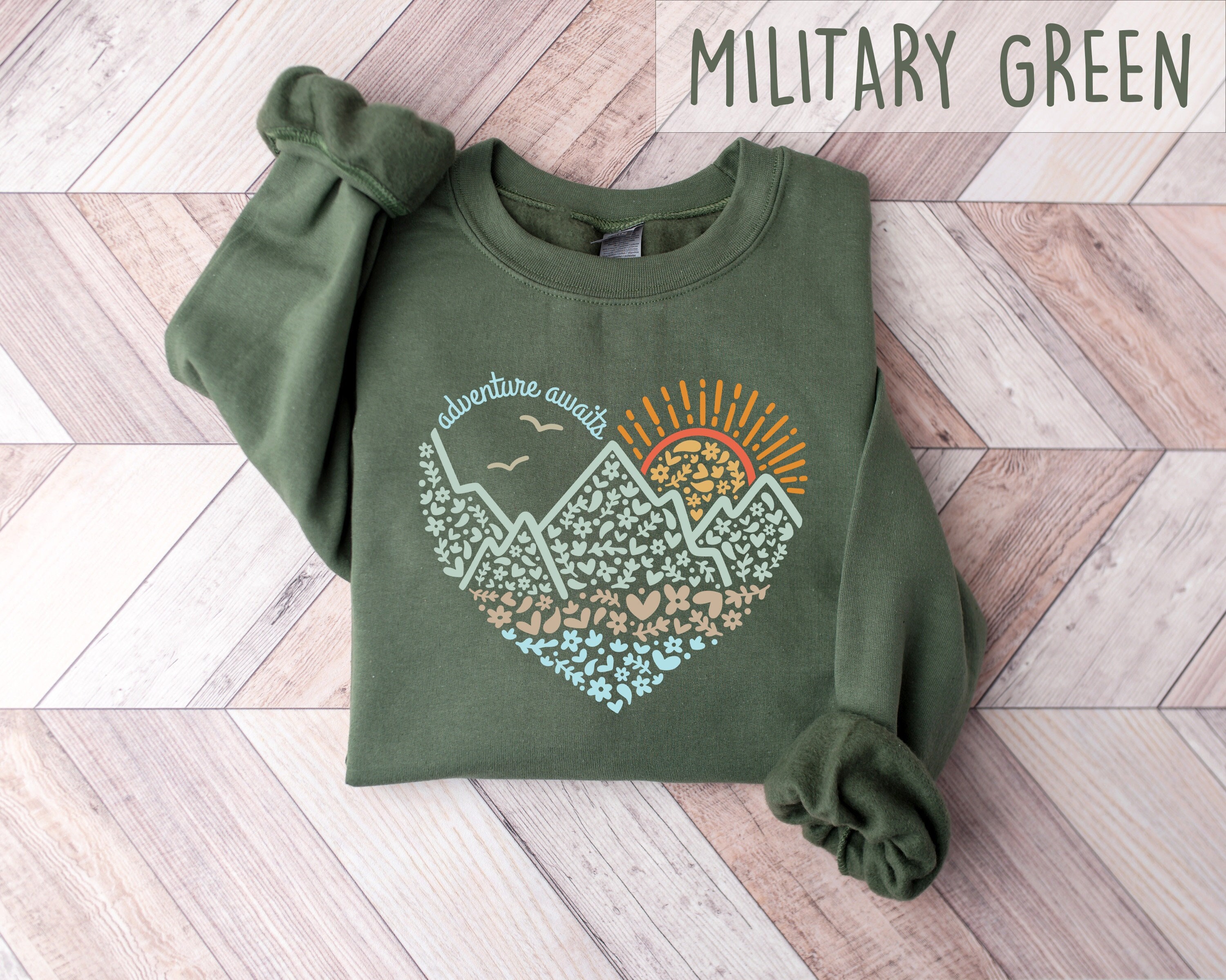 Women's Happy Camper Long Sleeve Tunic Shirt - Letter Print Casual Pullover Top (Green) - View #8