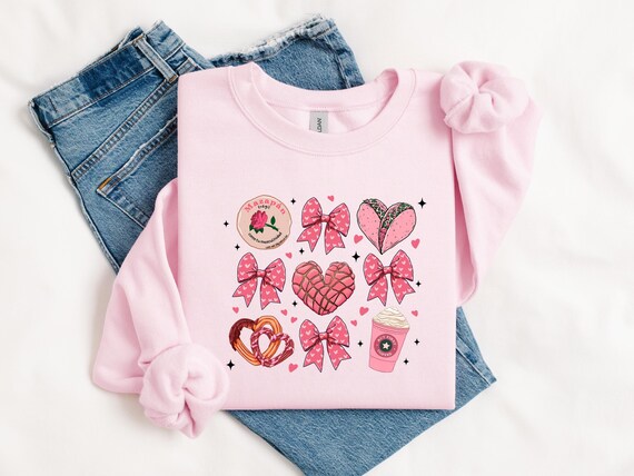 Valentine Concha Pan Dulce Shirt, Mexican Valentine Shirt, Valentine's Day Shirt, Mexican Bread Lover Gift, Coquette Bow Shirt, Gift For Her