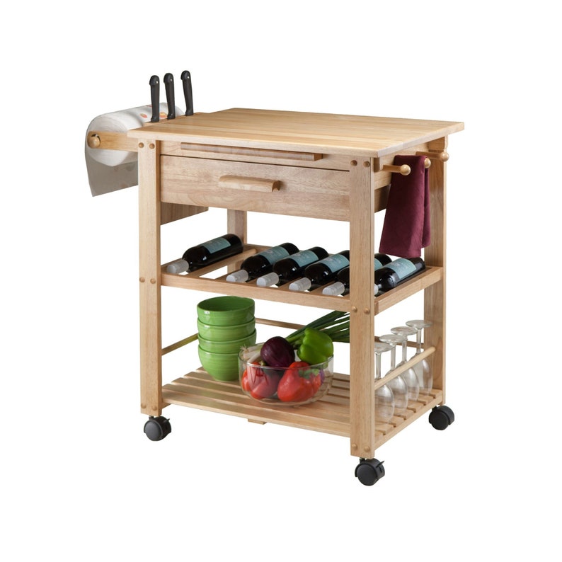 Wooden Kitchen Rolling Carts Kitchen Island Storage Utility Etsy