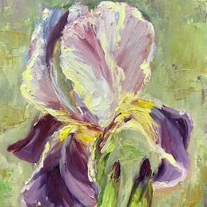 oil painting iris flower, painting on fiberboard 24x18cm.(9.4x7.1 inches), impressionism, wall art, gifts
