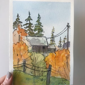 Paesaggio ad acquerello, paesaggio su carta per acquerello 21x14,7 cm (8,27x5,79 pollici), opera d'arte murale, regalo.