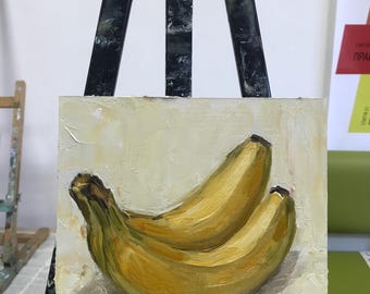 バナナのある静物画。オリジナル油絵、25 x 25 cm - Etsy 日本
