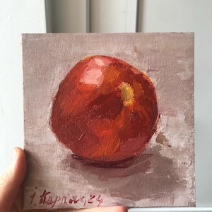 Pintura al óleo de tomate, bodegón sobre cartón 15 x 15 cm (5,9 x 5,9 pulgadas), arte de pared, regalo
