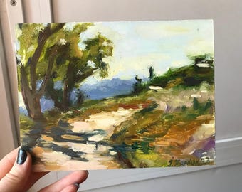 Oil painting landscape, painting on fiberboard 15x20 cm, wall art, gift for home