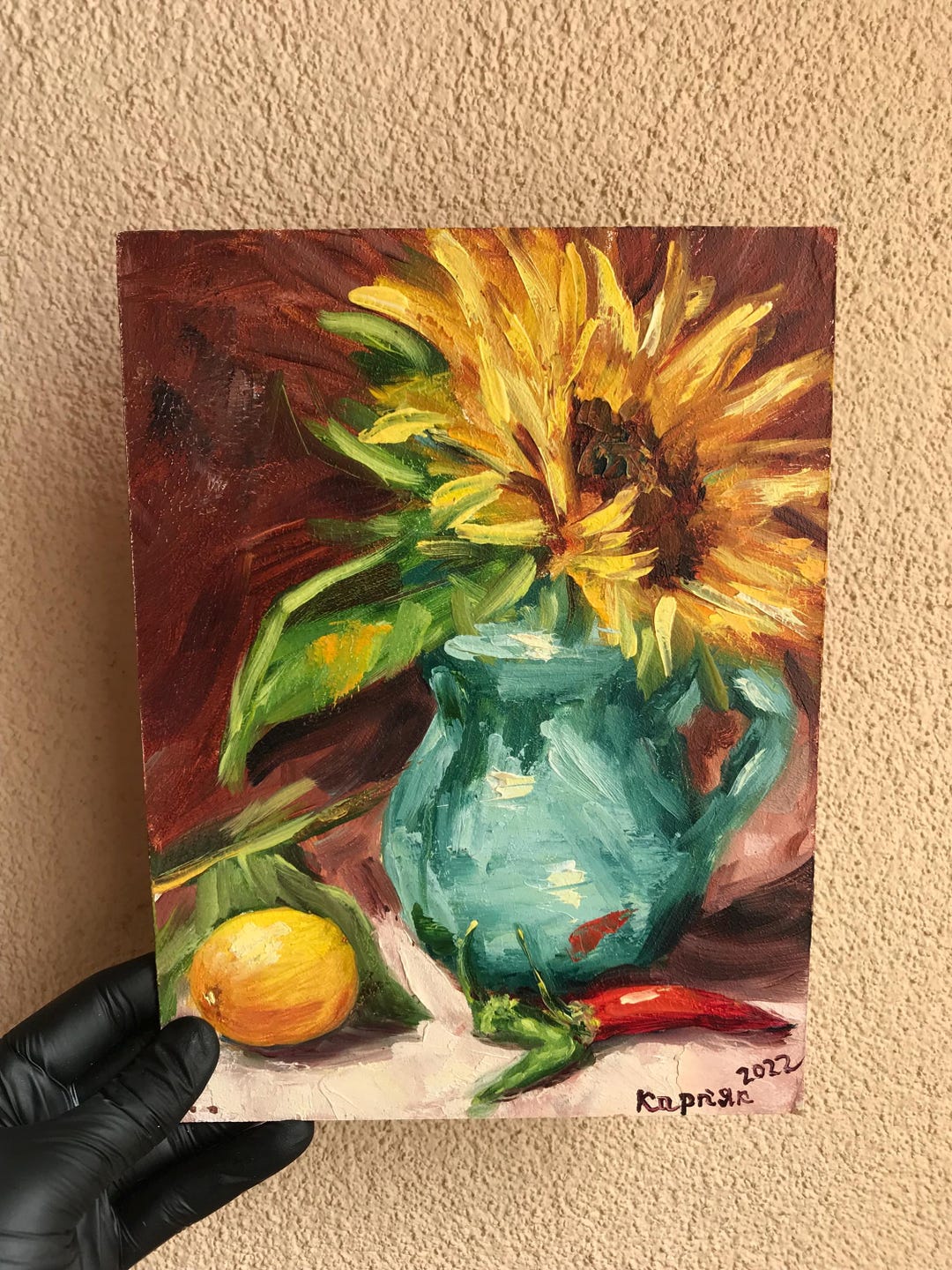 Sunflower Oil Painting: Still Life With Lemon, Impressionist Wall Art ...