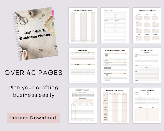 Handmade Craft Business Planner, Printable Planner For Small Business, Crafting Business Digital Planner, Craft Handmade Business Start Up