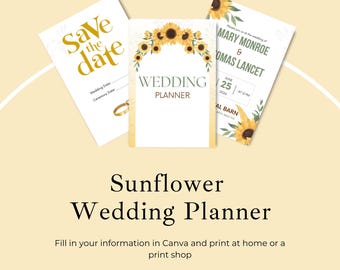 Sunflower Wedding Planner, Sunflower Wedding Organizer, Bridal Planner, Floral Wedding Organizer, Event Planner, Bride Gift Sunflower Design