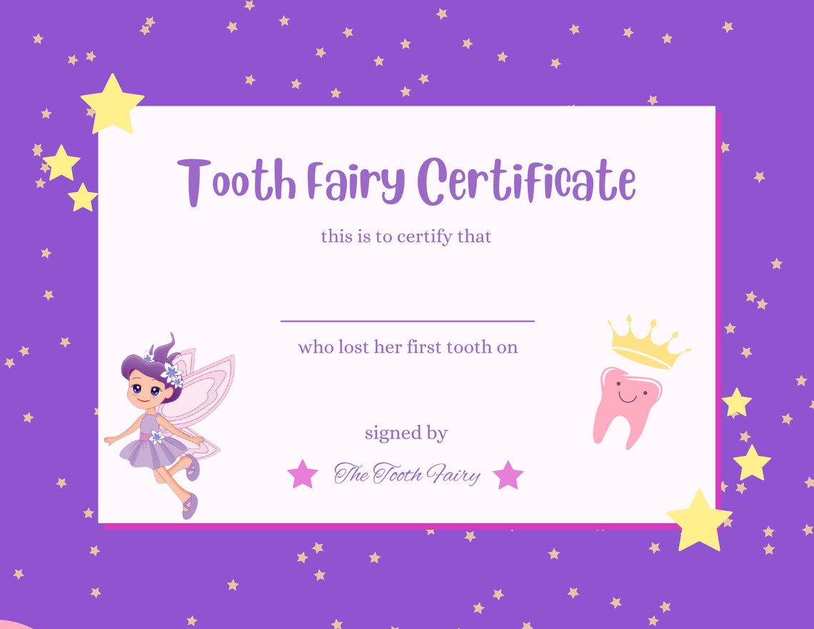 Tooth Fairy Certificate First Tooth Kid Lost First Tooth - Etsy UK