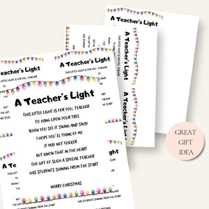 A Teacher’S Light Poem, Teacher Gift, Digital Download, Printable Poem, Teachers Light Poem, Ready To Print Teacher Gift, Last Minute Gift