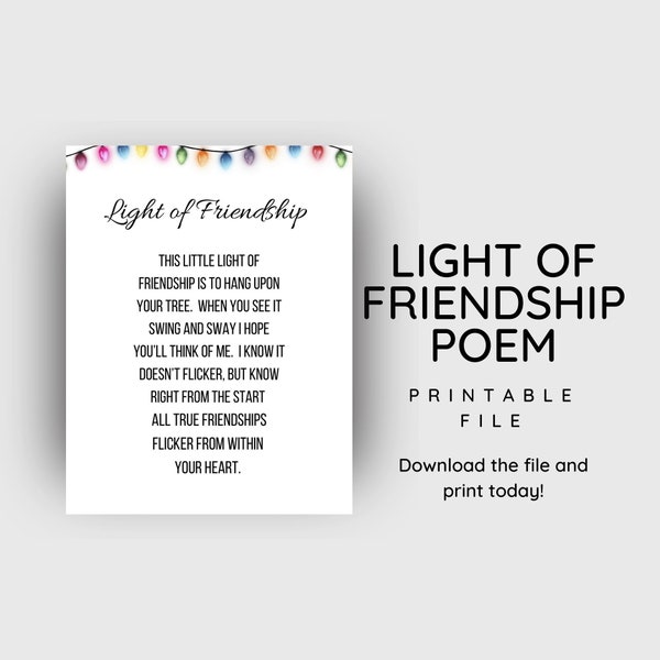 Light of Friendship Poem, Light of Friendship Digital Download, Printable Downloadable Christmas Poem, Friend Gift, Gift for Friends