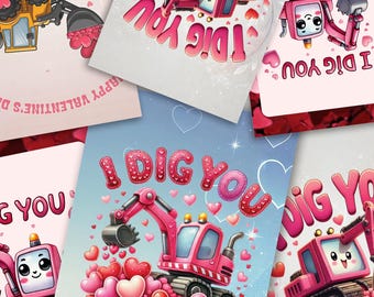 I Dig You キッズ バレンタイン カード テンプレート、Canva で編集可能、印刷可能なバレンタイン、教室のバレンタイン、デジタル ダウンロード、キッズ バレンタイン カード