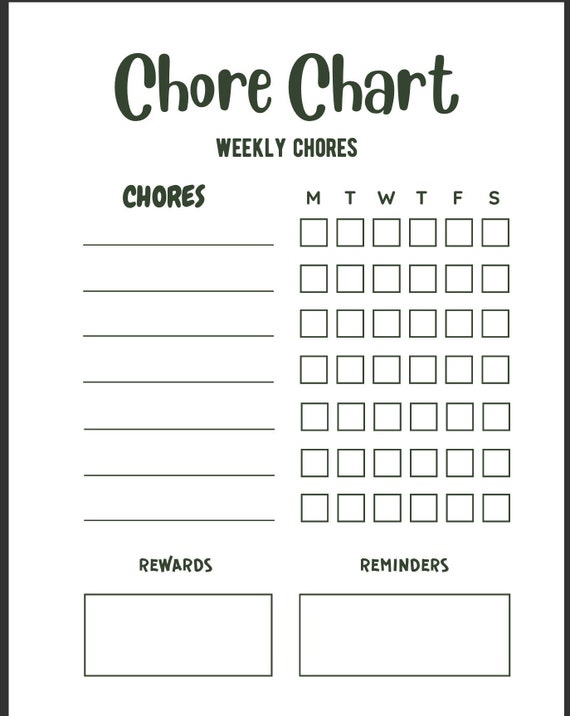 Printable Digital Download Weekly Chore Chart Daily Checklist - Etsy