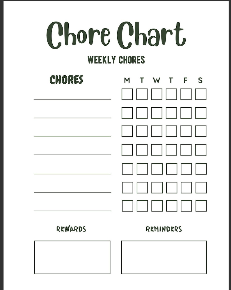 Printable Digital Download Weekly Chore Chart Daily Checklist Etsy