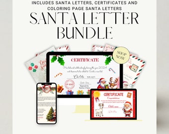クリスマス テンプレート バンドル、サンタ テンプレート バンドル、サンタの手紙と証明書のバンドル、デジタル ダウンロード、印刷可能なサンタの証明書の手紙