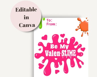 Valen-slimeキッズバレンタイン、バレンタインデー教室カード、幼稚園バレンタイン、お子様の名前で編集、デジタルダウンロード、編集