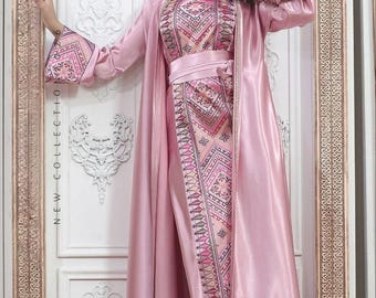 Palestine Tatreez Abaya Embroidery Wedding Dress, Fallahi Thobe, Handmade Heritage Fabric
