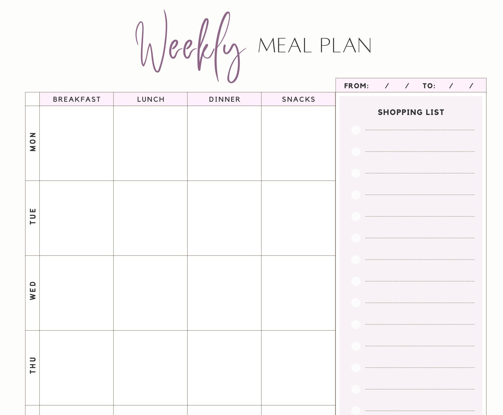Weekly Meal Plan & Grocery List Printable Goodnotes - Etsy Canada