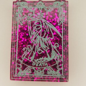 Aimant de carte de tarot - Mort - Glitter rose vif