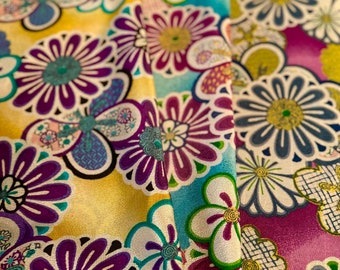 Kyoto Yuzen Rayon Crepe Fabric: Floral Kimono Chirimen Fabric