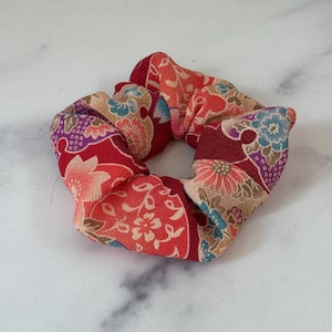 Japanese Kimono Fabric Scrunchies, Chirimen Scrunchies, Japanese Pattern Scrunchies, Colorful Scrunchies