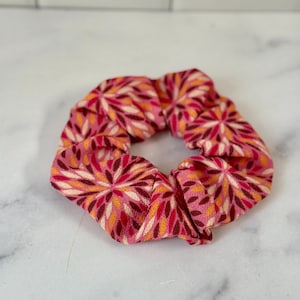 Japanese Kimono Fabric Scrunchie: Colorful Floral Chirimen Crepe