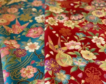 Kyoto Yuzen Rayon Crepe Fabric: Temari, Cherry Blossom, Crane - 1/2 Yard