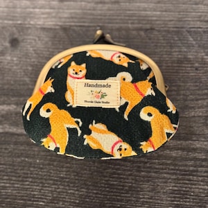 Shiba Inu Coin Purse: Japanese Chirimen Fabric, Metal Frame