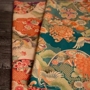 Kyoto Yuzen Crepe Fabric: Japanese Kimono Rayon Chirimen Fabric