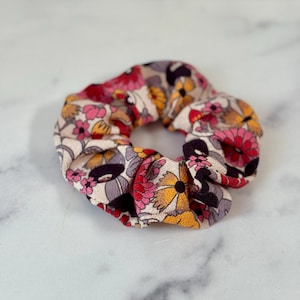 Japanese Kimono Fabric Scrunchie: Colorful Floral Chirimen Crepe