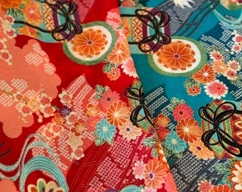 Kyoto Yuzen Crepe Fabric, Japanese Kimono Fabric, Chirimen Fabric, Japanese Crepe Fabric, Japanese Rayon Fabric