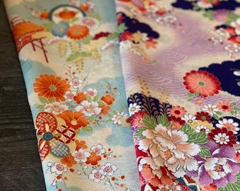 Kyoto Yuzen Rayon Crepe Fabric: Japanese Kimono Chirimen Fabric