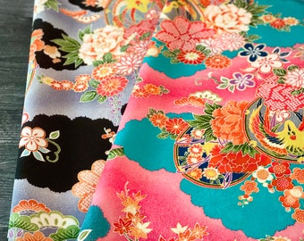 Kyoto Yuzen Rayon Crepe Fabric: Japanese Kimono Chirimen Fabric