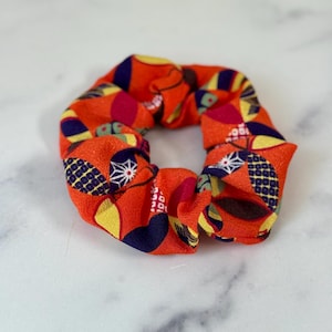 Japanese Kimono Fabric Scrunchie: Colorful Temari Chirimen Crepe
