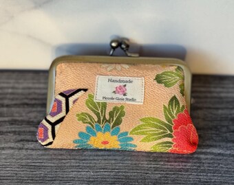 Kimono fabric cardholder case: Japanese Chirimen Fabric, Metal Frame