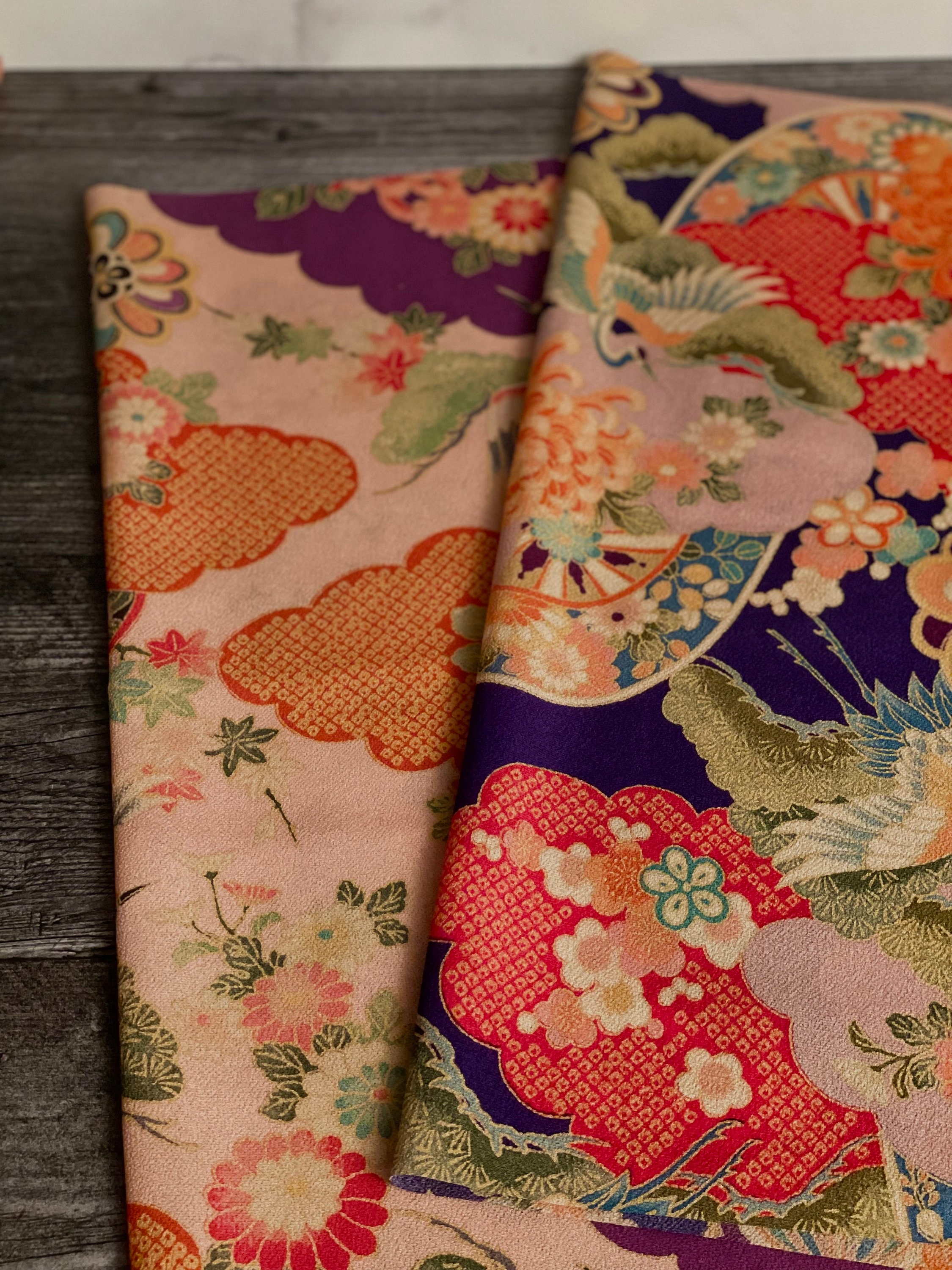 Kyoto Yuzen Rayon Crepe Fabric: Japanese Kimono Chirimen Fabric